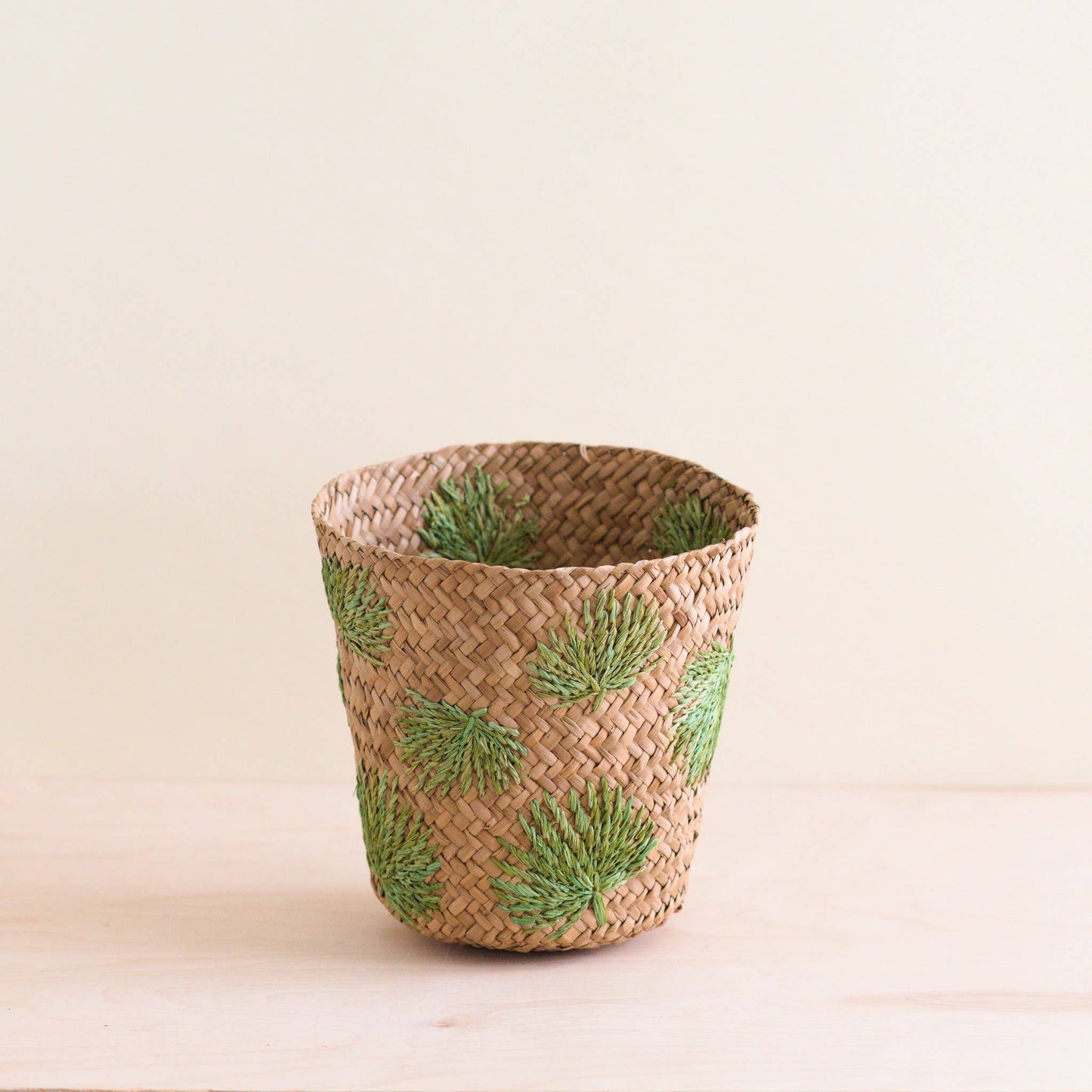 Palm Embroidered Soft Seagrass Basket - Embroidered Baskets | LIKHÂ