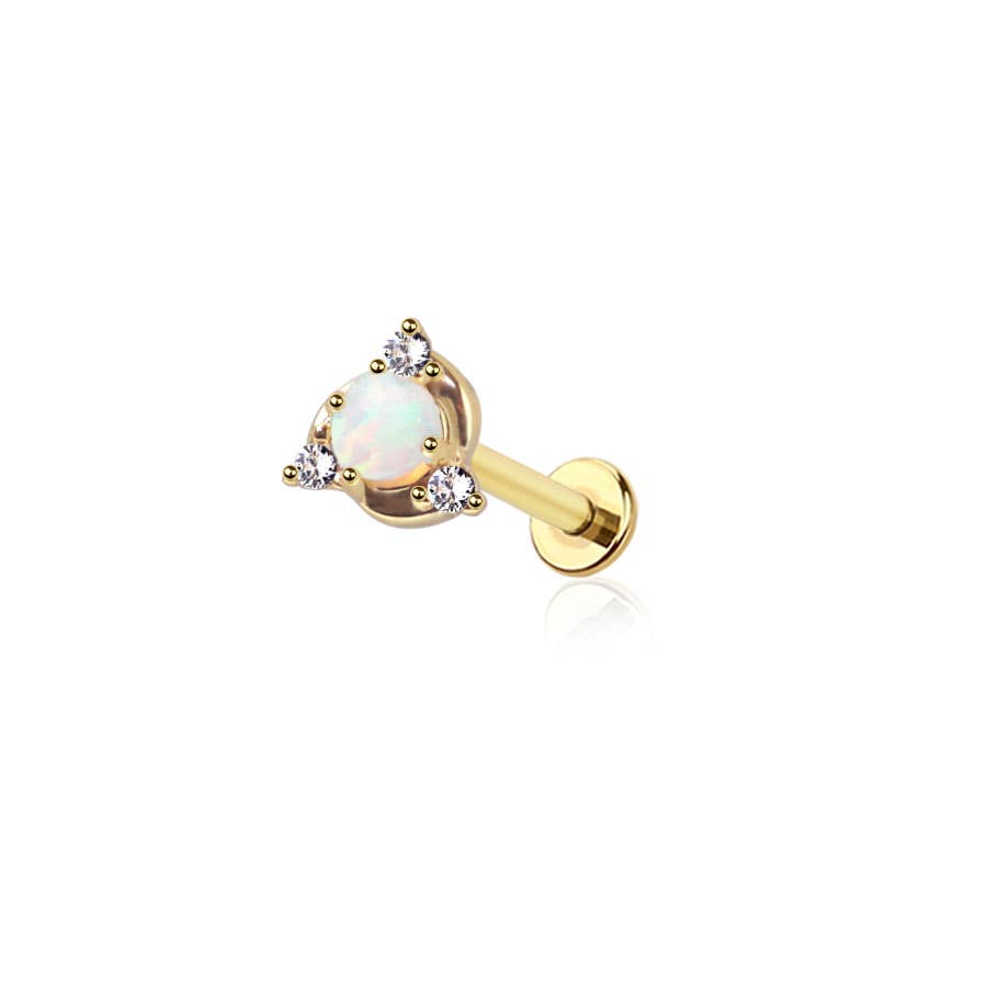 Opal Triangle Gold with Gemstones Threadless Body Jewelry Ring
