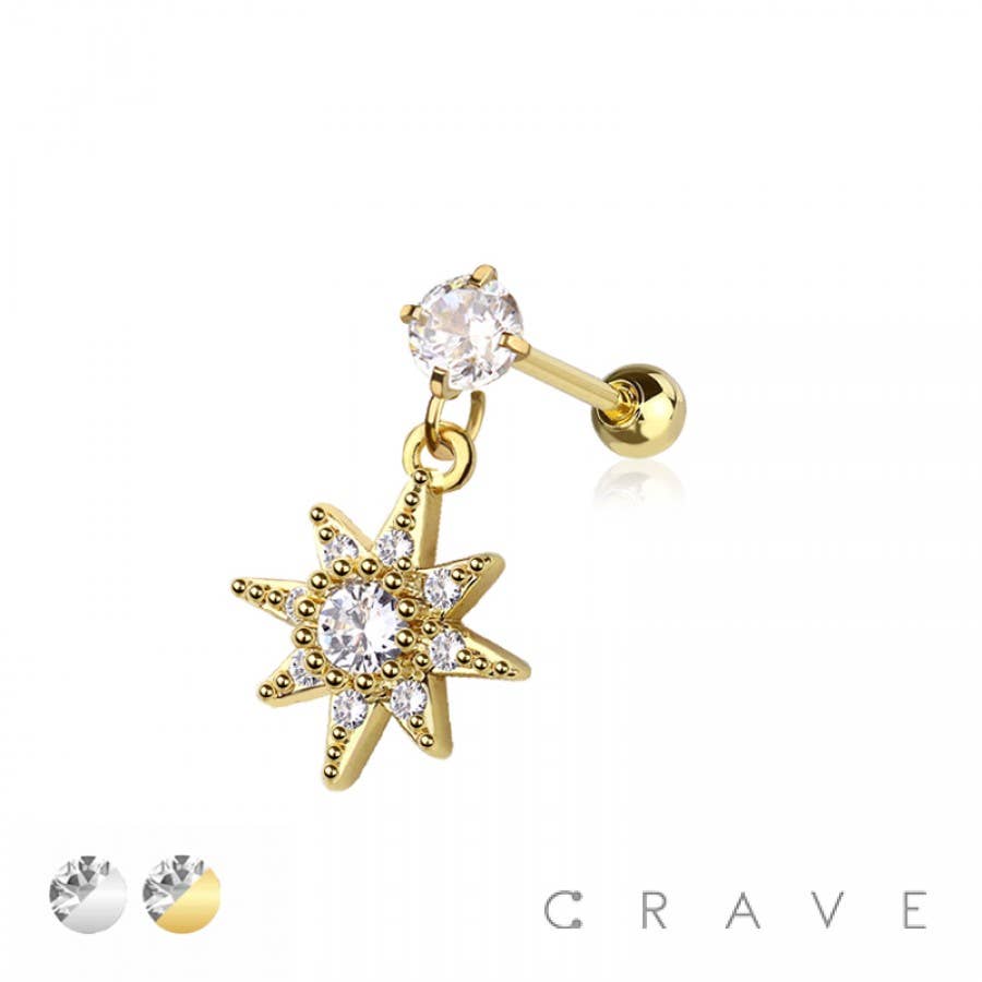 Sunburst Gem Dangle Cartilage Body Jewelry Ring