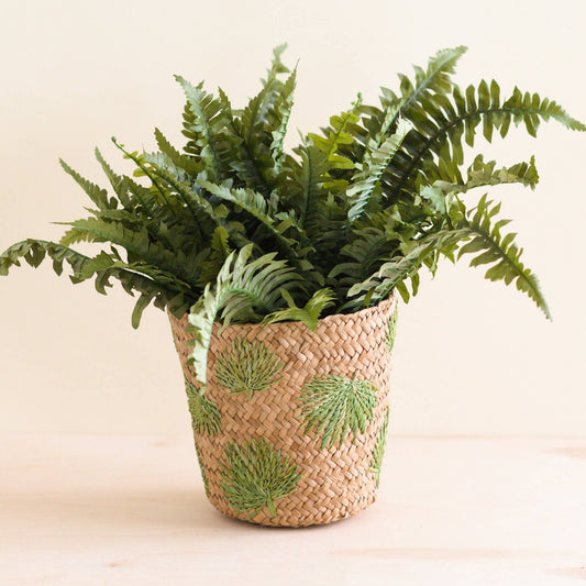 Palm Embroidered Soft Seagrass Basket - Embroidered Baskets | LIKHÂ