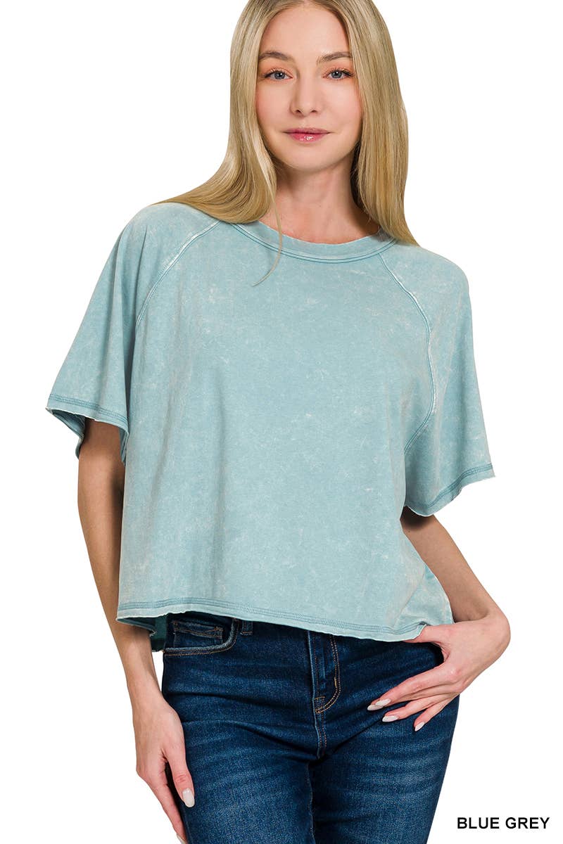 .0306 Acid Washed Raglan Sleeve Crop Tee SI-27746