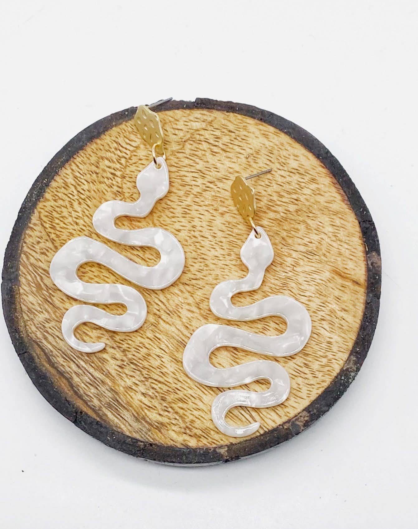 Ivory Acrylic Snake Statement Earrings