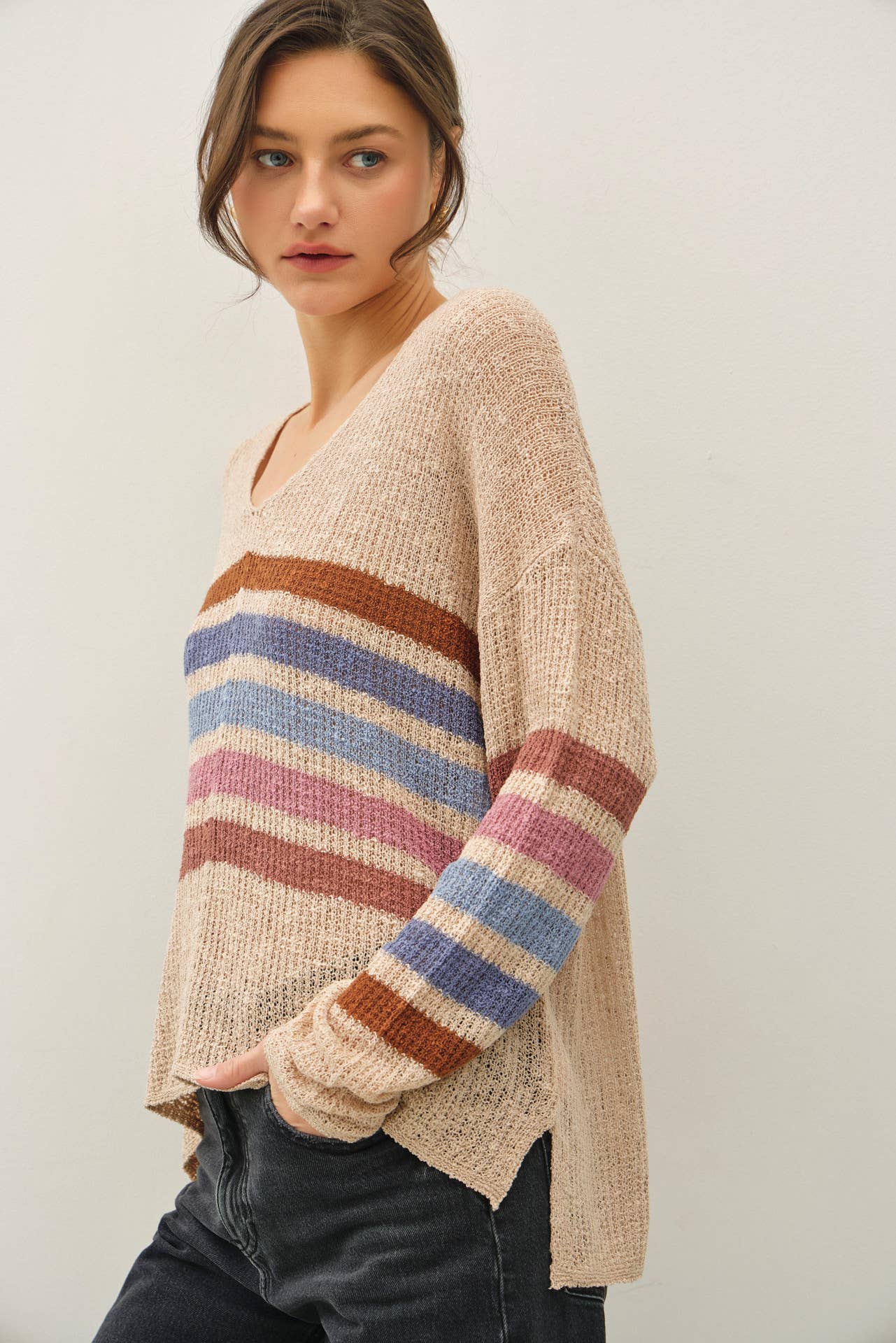 Summer-Rainbow oversized long sleeve Sweater Top