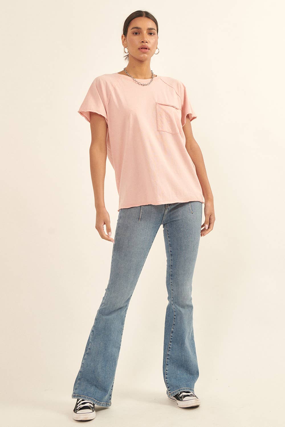 Oversize Mineral Washed Boatneck Raglan Pocket Tee: Blush / S