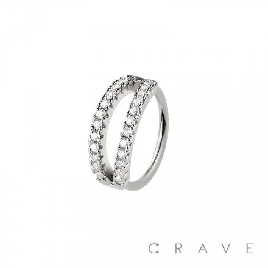 Double Line Gemstone Segment Hoop Nose/Body Jewelry Ring