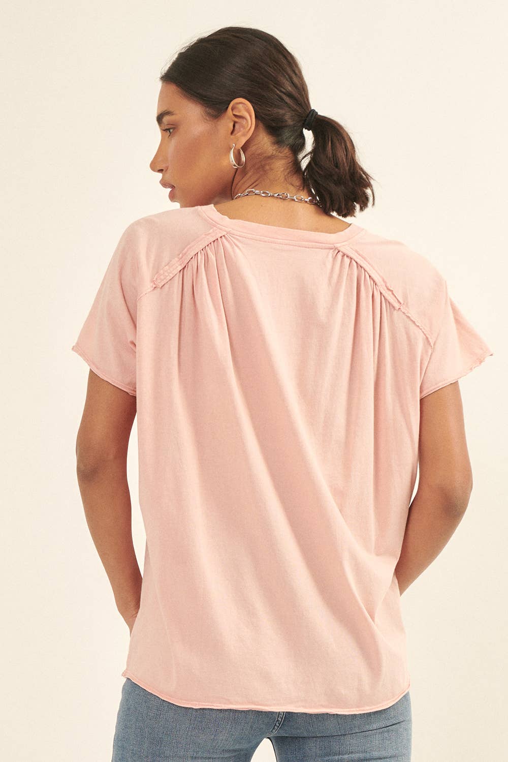 Oversize Mineral Washed Boatneck Raglan Pocket Tee: Blush / S