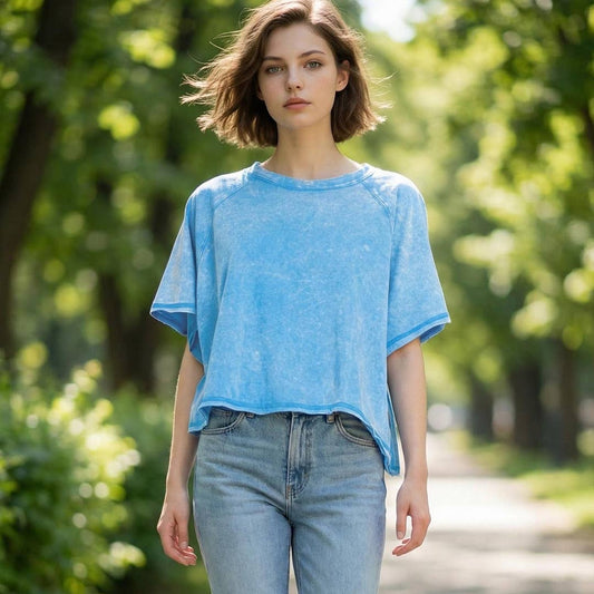.0306 Acid Washed Raglan Sleeve Crop Tee SI-27746