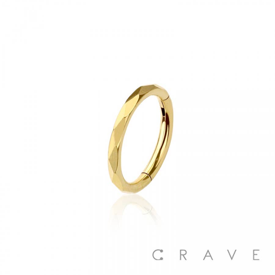 316L SURGICAL STEEL SWIRL CUT FACETED HINGED SEGMENT HOOP RI