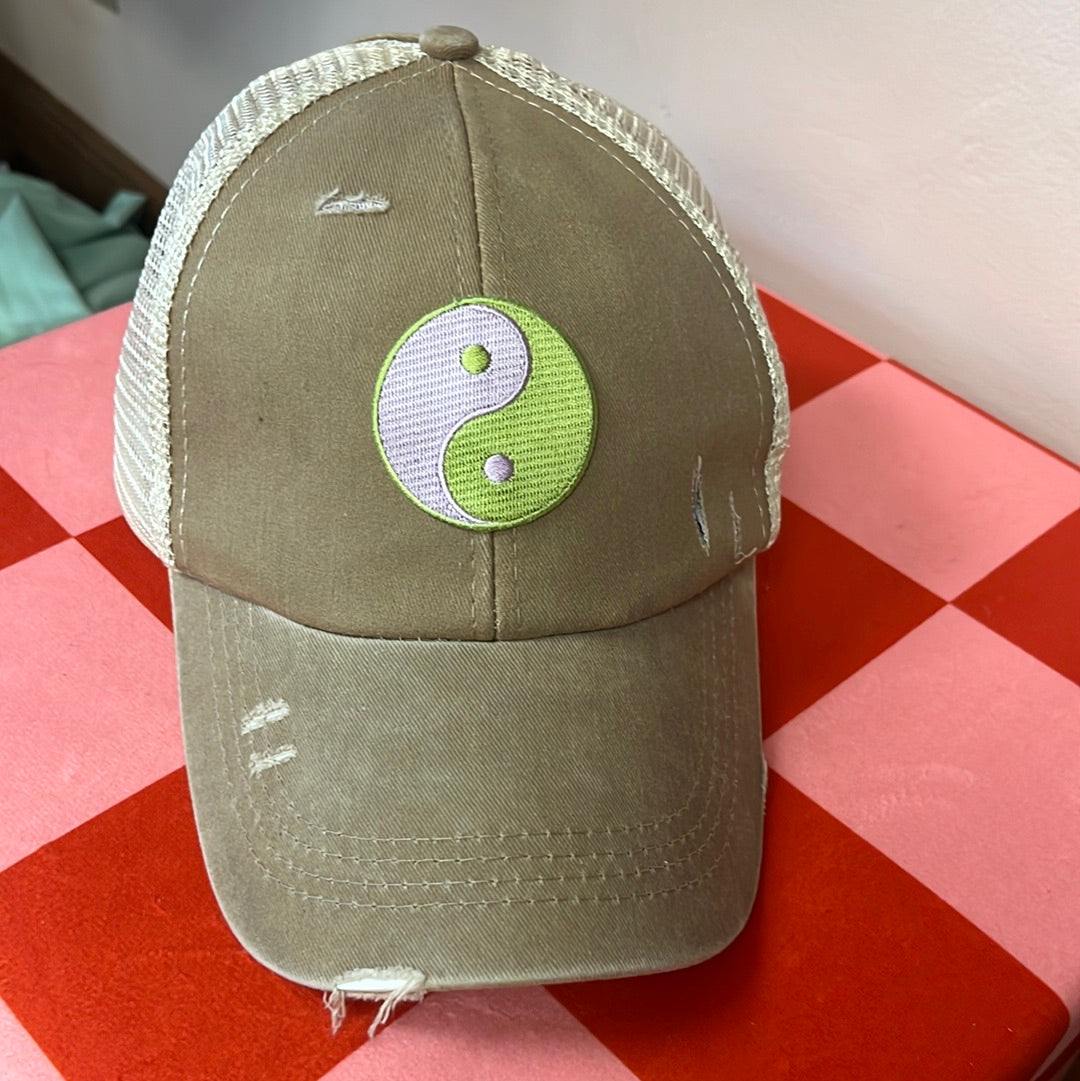 Pink and Green Yin Yang Ponytail Hat