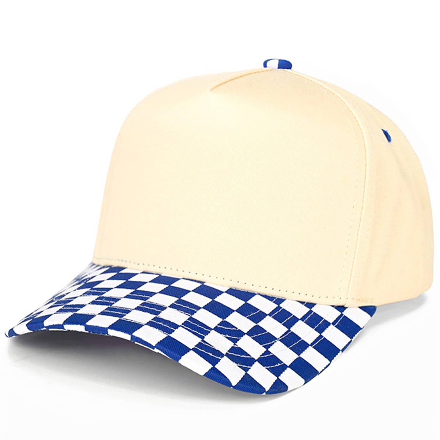 C.C Check Board Pattern Print Two Tone Canvas Trucker Hat