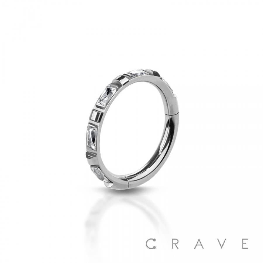 316L STAINLESS STEEL CZ PRONG CLICKER NOSE RING FOR SEPTUM