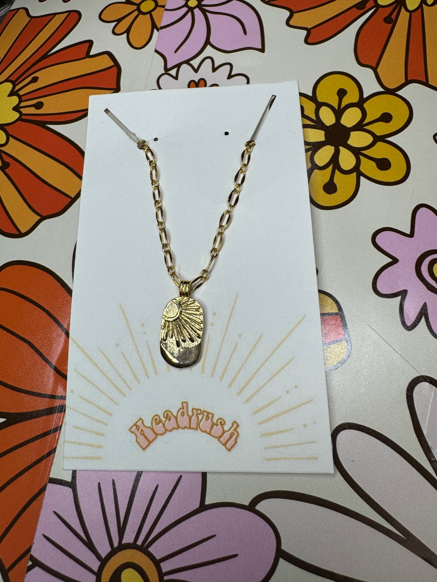 Gold Sunburst Medallion Chain Necklace