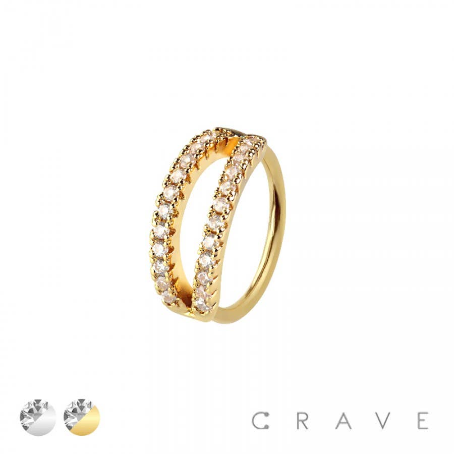 Double Line Gemstone Segment Hoop Nose/Body Jewelry Ring