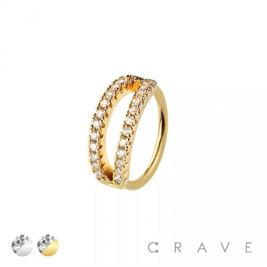 Double Line Gemstone Segment Hoop Nose/Body Jewelry Ring