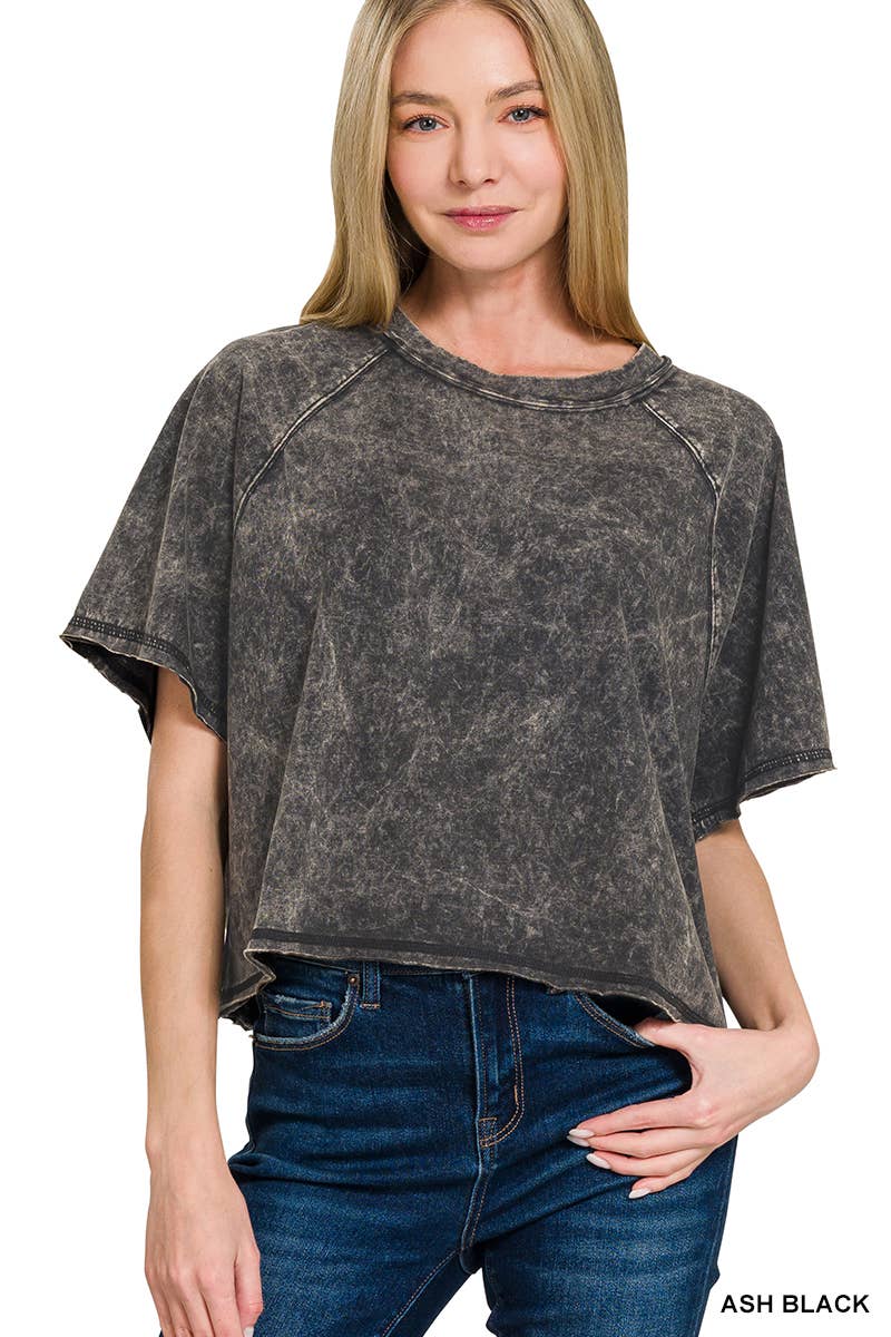.0306 Acid Washed Raglan Sleeve Crop Tee SI-27746