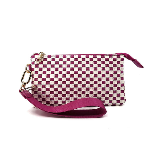Magenta Woven Clutch Wristlet with Detachable Strap with Key Ring