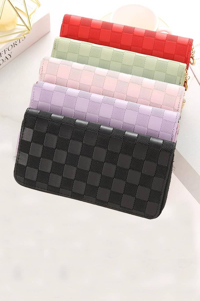 Libby-Checkered Monogram Vegan Leather Wallet