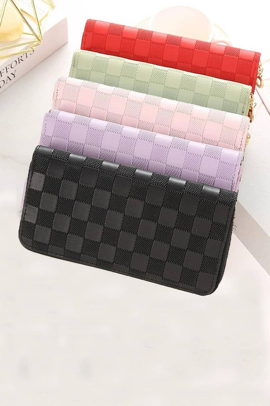 Libby-Checkered Monogram Vegan Leather Wallet