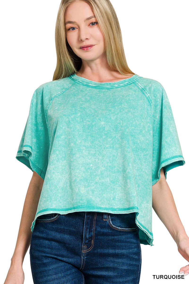 .0306 Acid Washed Raglan Sleeve Crop Tee SI-27746