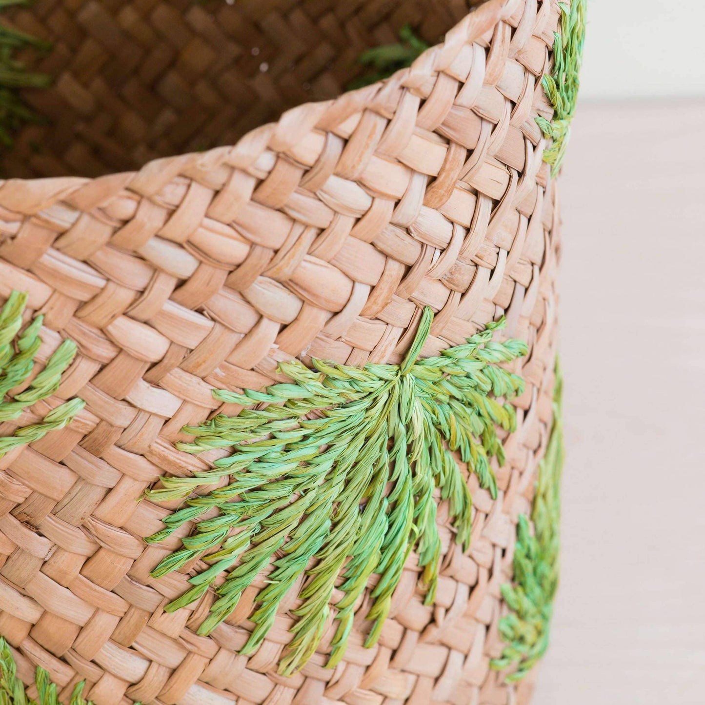Palm Embroidered Soft Seagrass Basket - Embroidered Baskets | LIKHÂ