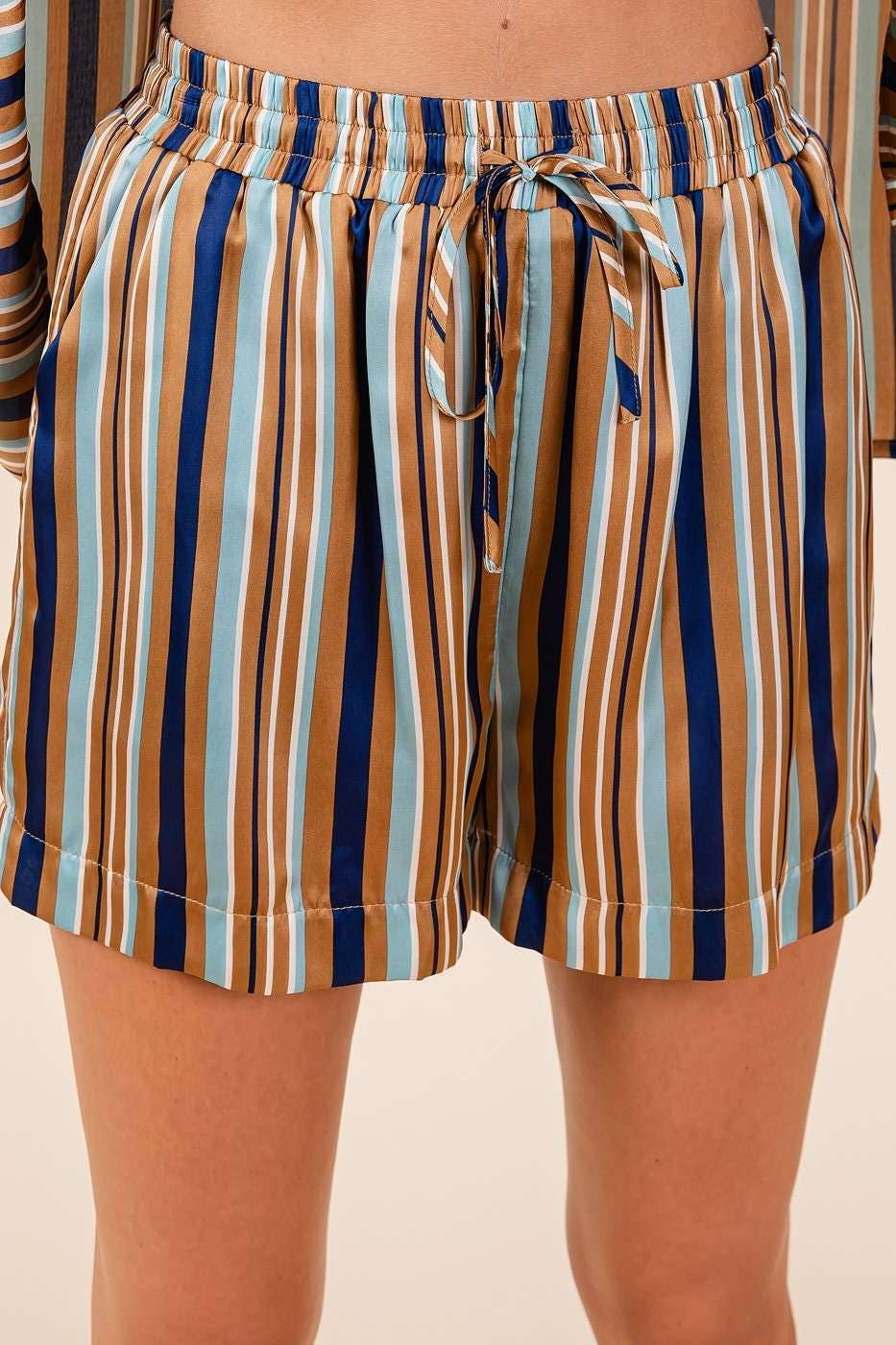 Elinda-Striped Satin Shorts