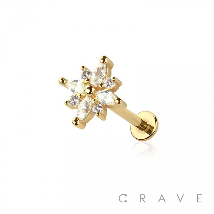Gold Marquise Flower-threadless Push In Body Jewelry Ring