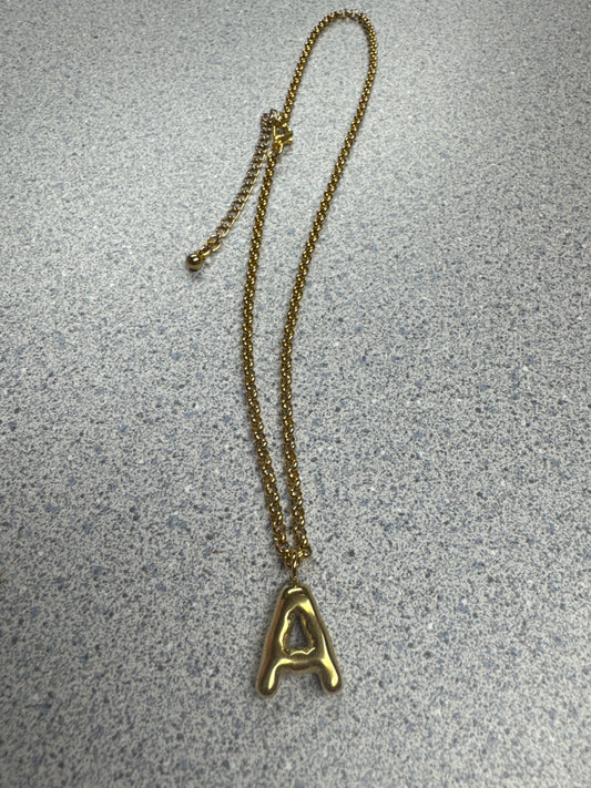 Bubble Letter A Gold Chain Necklace