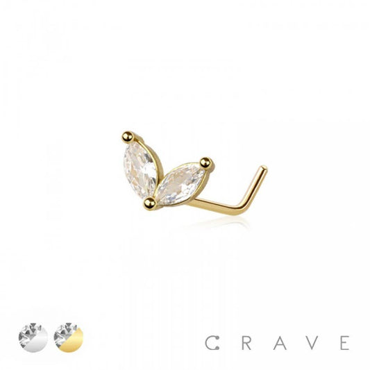 Dainty Gemstone Leaf L Shaped Nose Ring