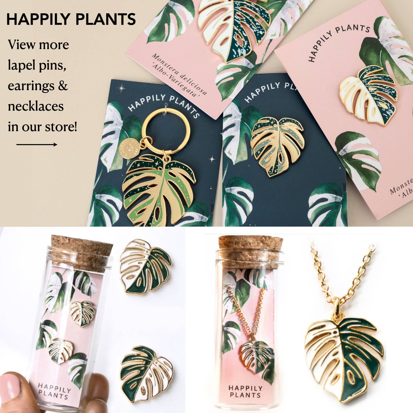 Monstera Albo Keychain & Bag Charm, Plant Keychain Gifts