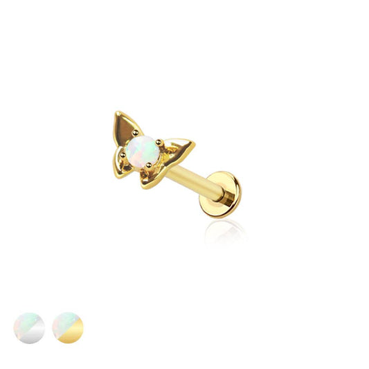 Opal Butterfly Threadless Push In Body Jewelry Ring