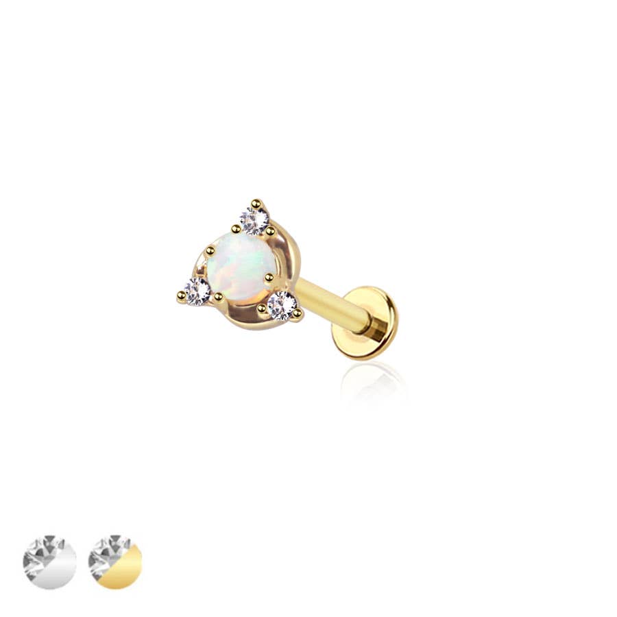 Opal Triangle Gold with Gemstones Threadless Body Jewelry Ring