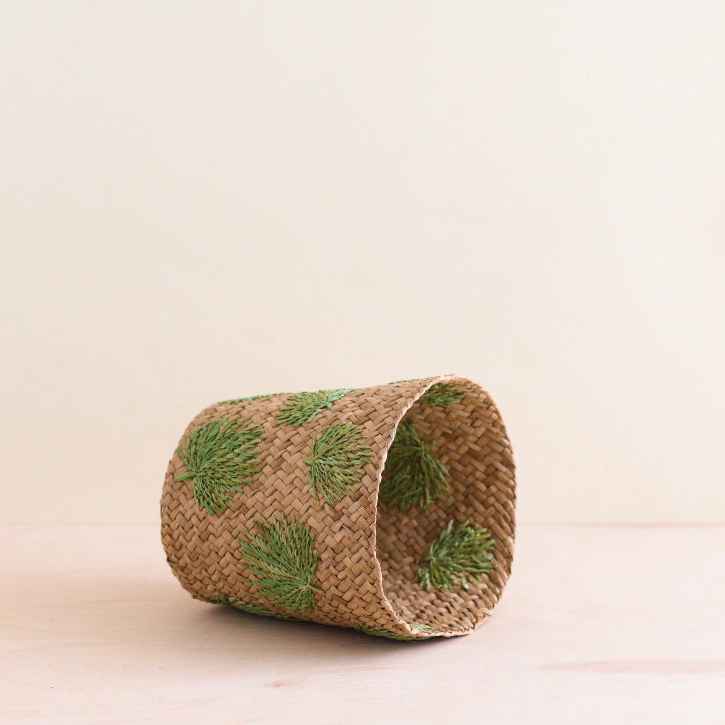 Palm Embroidered Soft Seagrass Basket - Embroidered Baskets | LIKHÂ