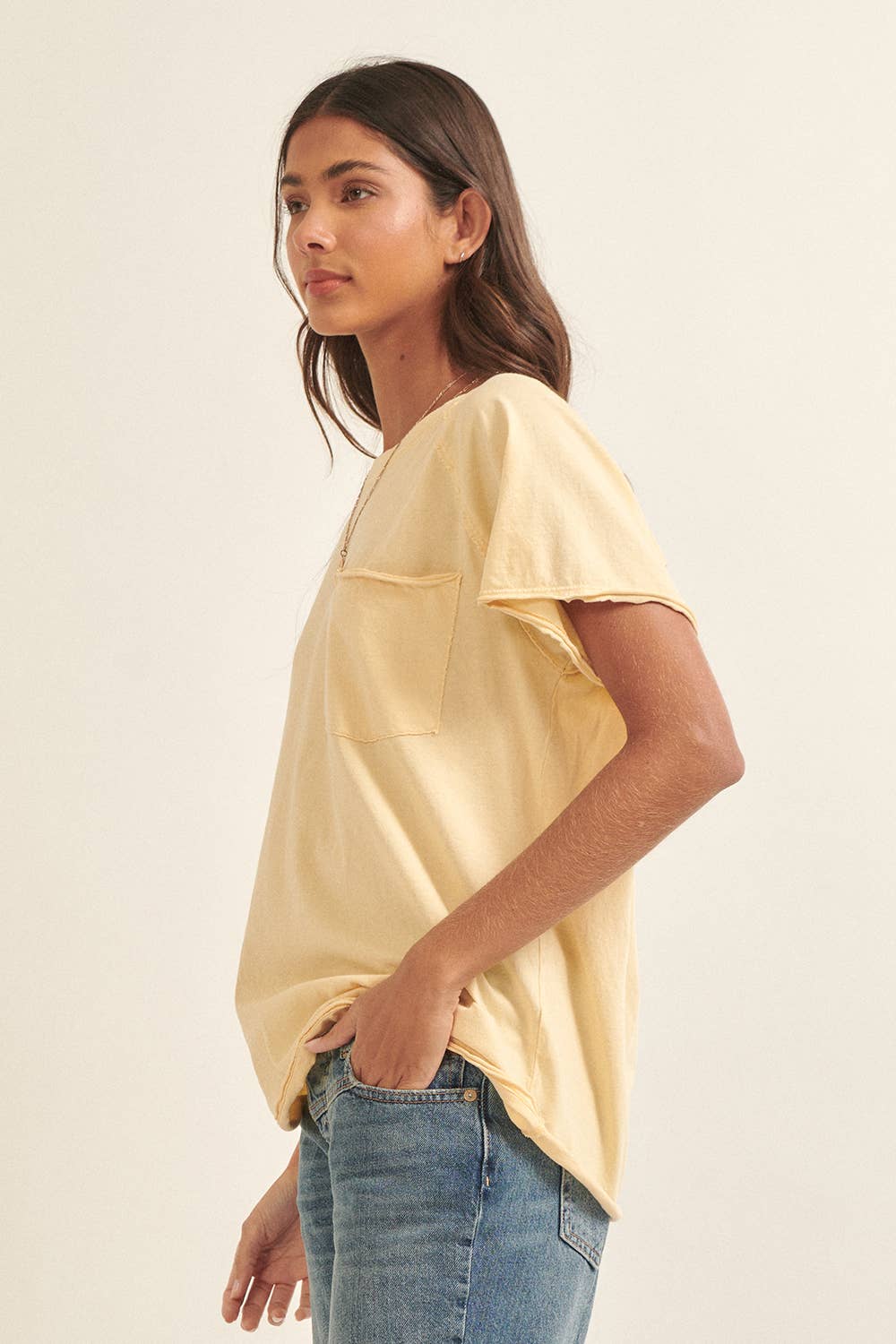 Oversize Mineral Washed Boatneck Raglan Pocket Tee: Blush / S