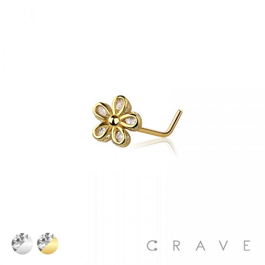 Flower and Gemstone-L Shaped Nose Ring