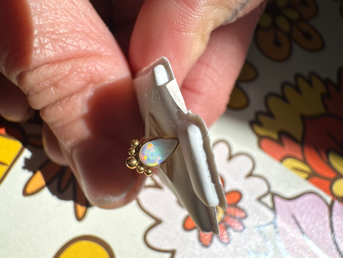 Opal Tear-Flat Back Screw on Body Jewelry Ring