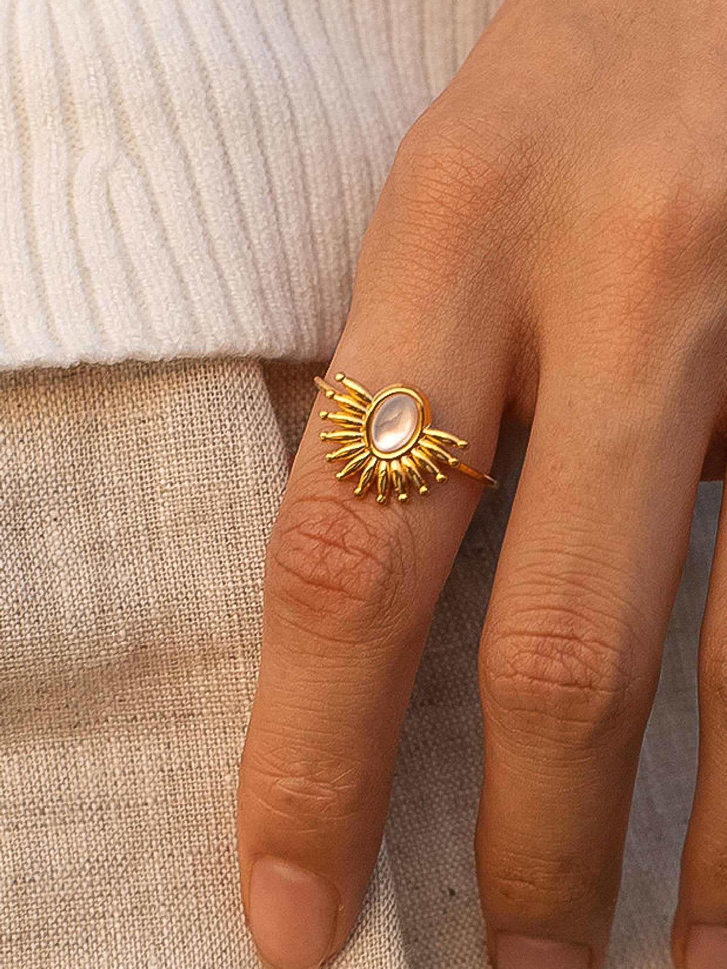 Fabienne 18K Gold Non-Tarnish Sun Stone Ring