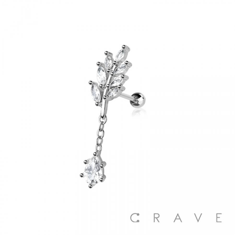 LEAF 316L SURGICAL STEEL DANGLE CARTILAGE BARBELL