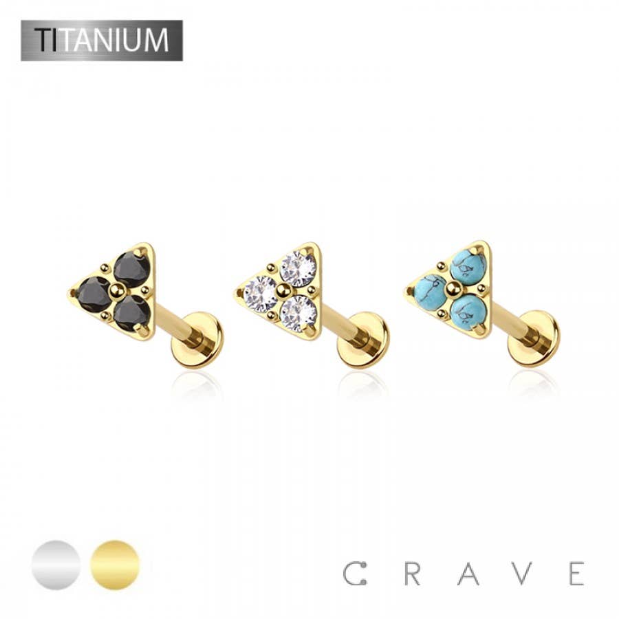 Triangle Gemstone Threadless Push In Body Jewelry Ring