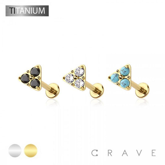 Triangle Gemstone Threadless Push In Body Jewelry Ring