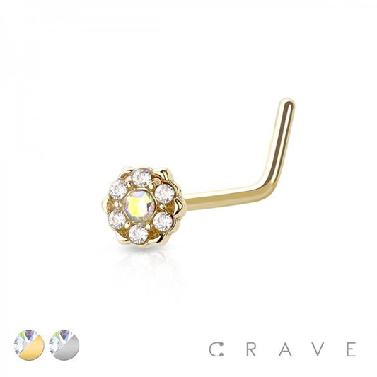 Gemstone Flower L Shaped Nose Ring