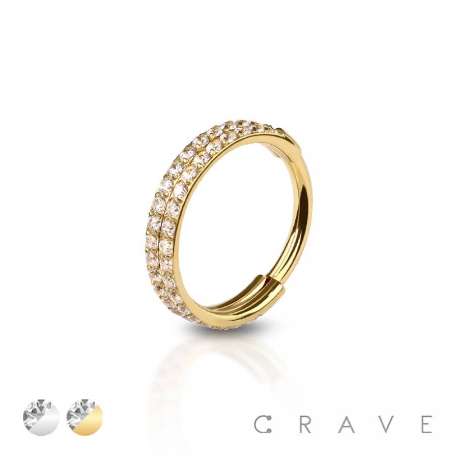 316L SS DOUBLE LINE CZ GEM STUDDED HINGED SEGMENT RING