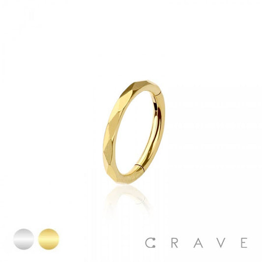 316L SURGICAL STEEL SWIRL CUT FACETED HINGED SEGMENT HOOP RI