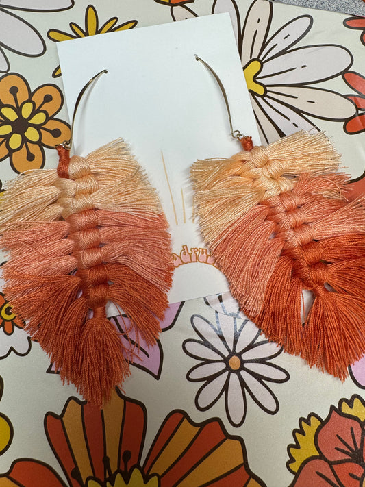Tropical Keys-Coral Feather Dangle Earrings