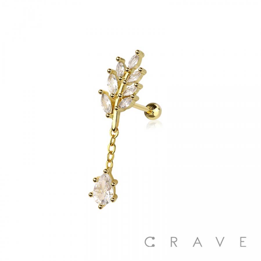 LEAF 316L SURGICAL STEEL DANGLE CARTILAGE BARBELL