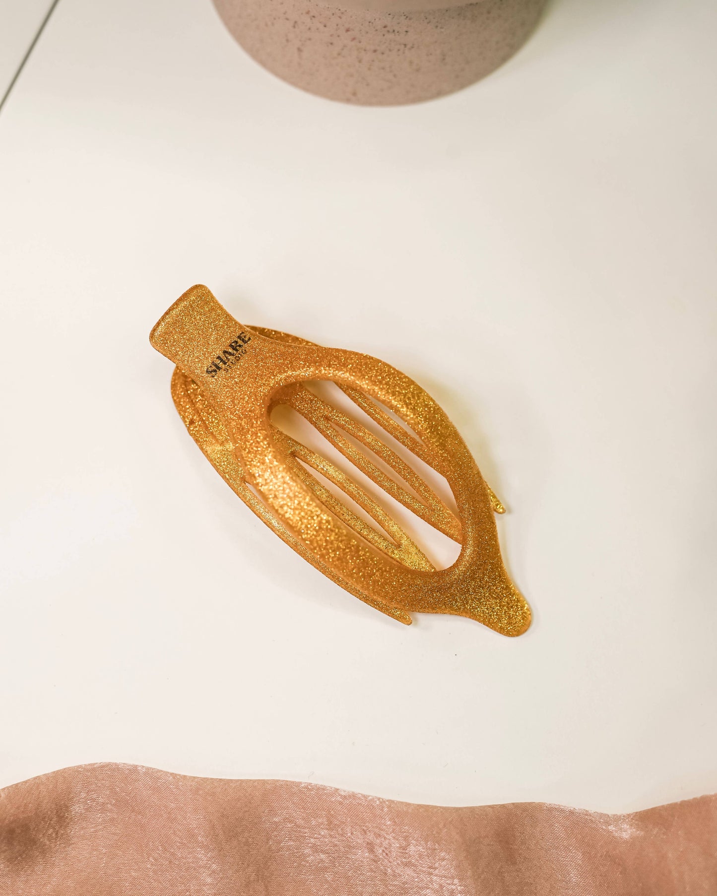 Gold Glitter Wide Lay Flat Hair Clip