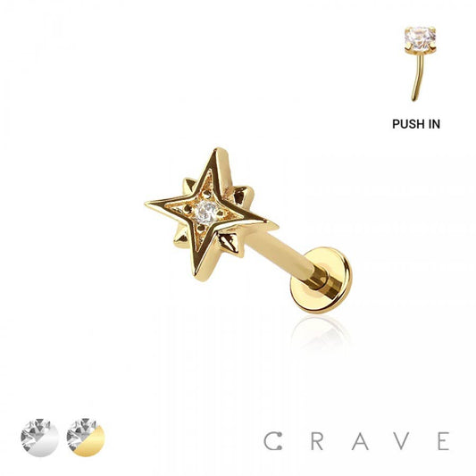 Gold Starburst Threadless Push In LABRET Ring-Body Jewelry