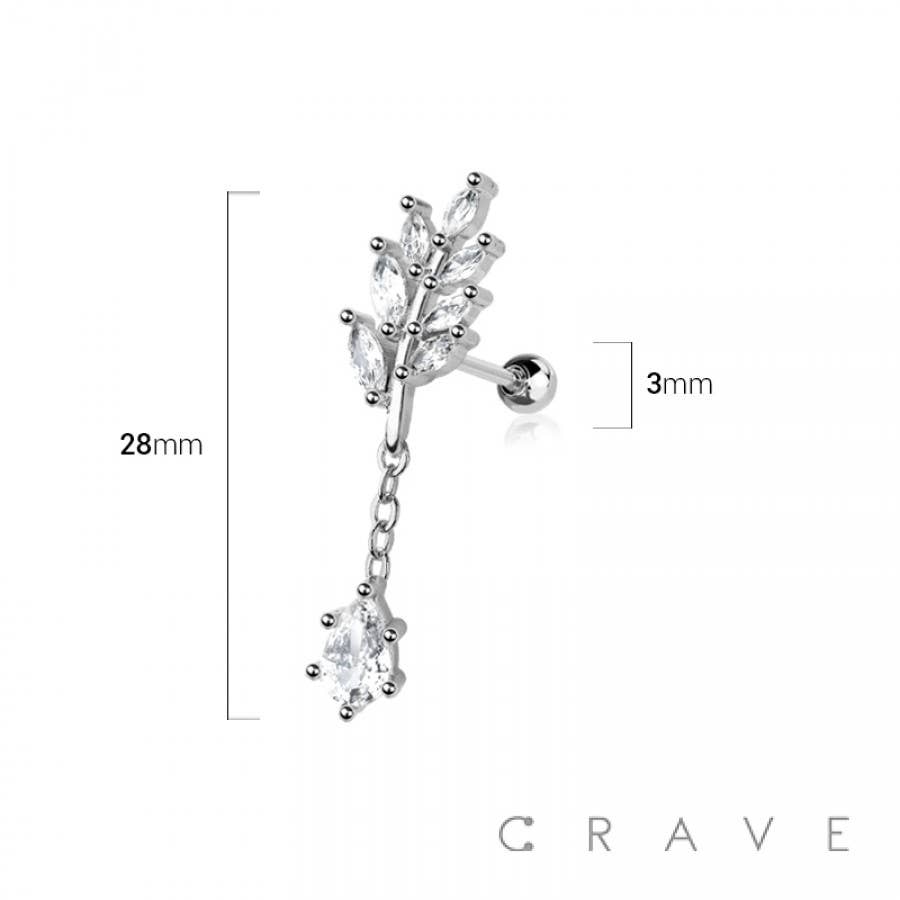 LEAF 316L SURGICAL STEEL DANGLE CARTILAGE BARBELL