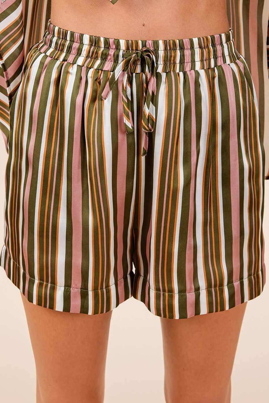 Elinda-Striped Satin Shorts