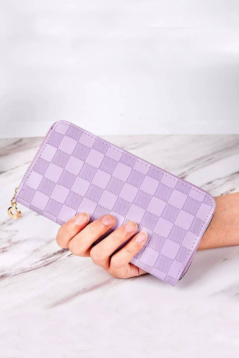 Libby-Checkered Monogram Vegan Leather Wallet