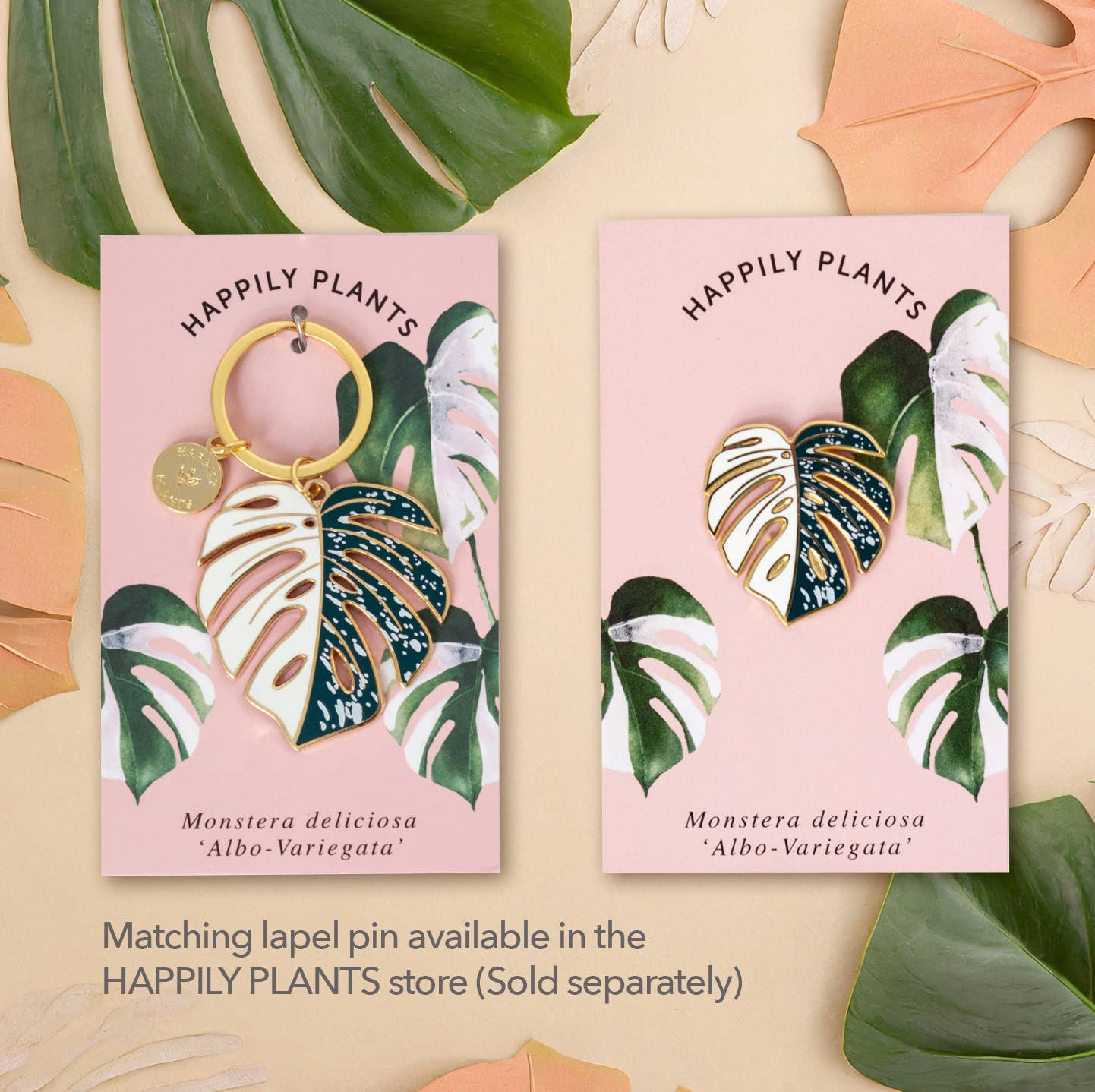 Monstera Albo Keychain & Bag Charm, Plant Keychain Gifts